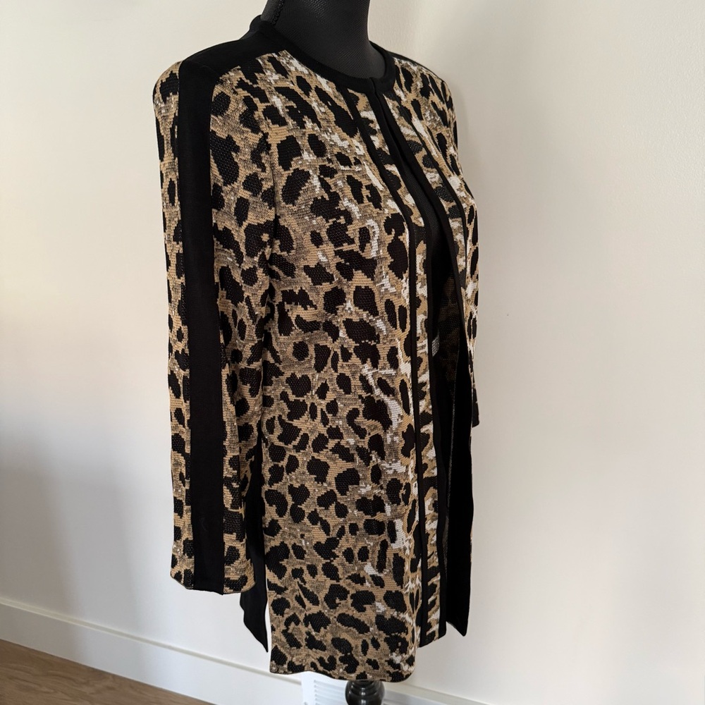 Misook Animal Leopard Print Cardigan Knit Jacket